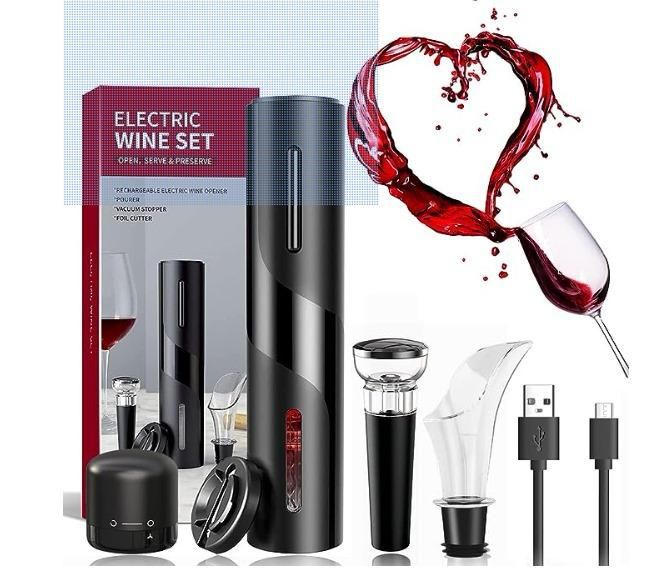 Set de vin electric — Deschizător reîncărcabil, aerator, dop de vid și tăietor de folie