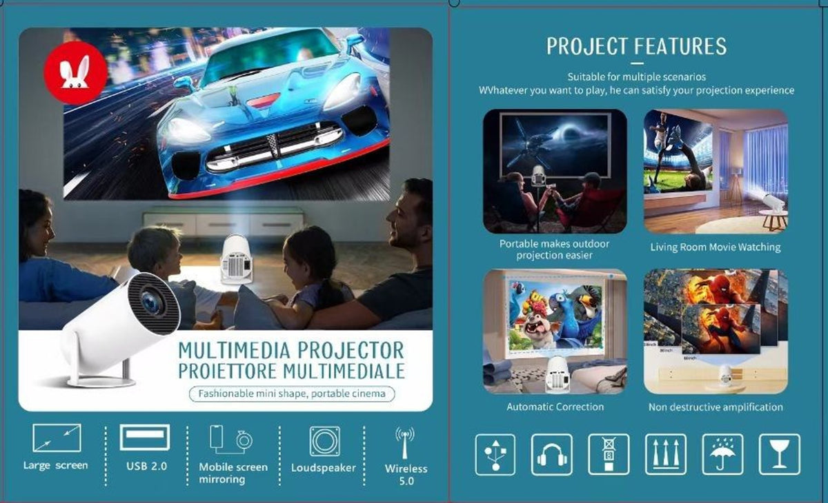 Mini proiector multimedia portabil cu WiFi și oglindire a ecranului