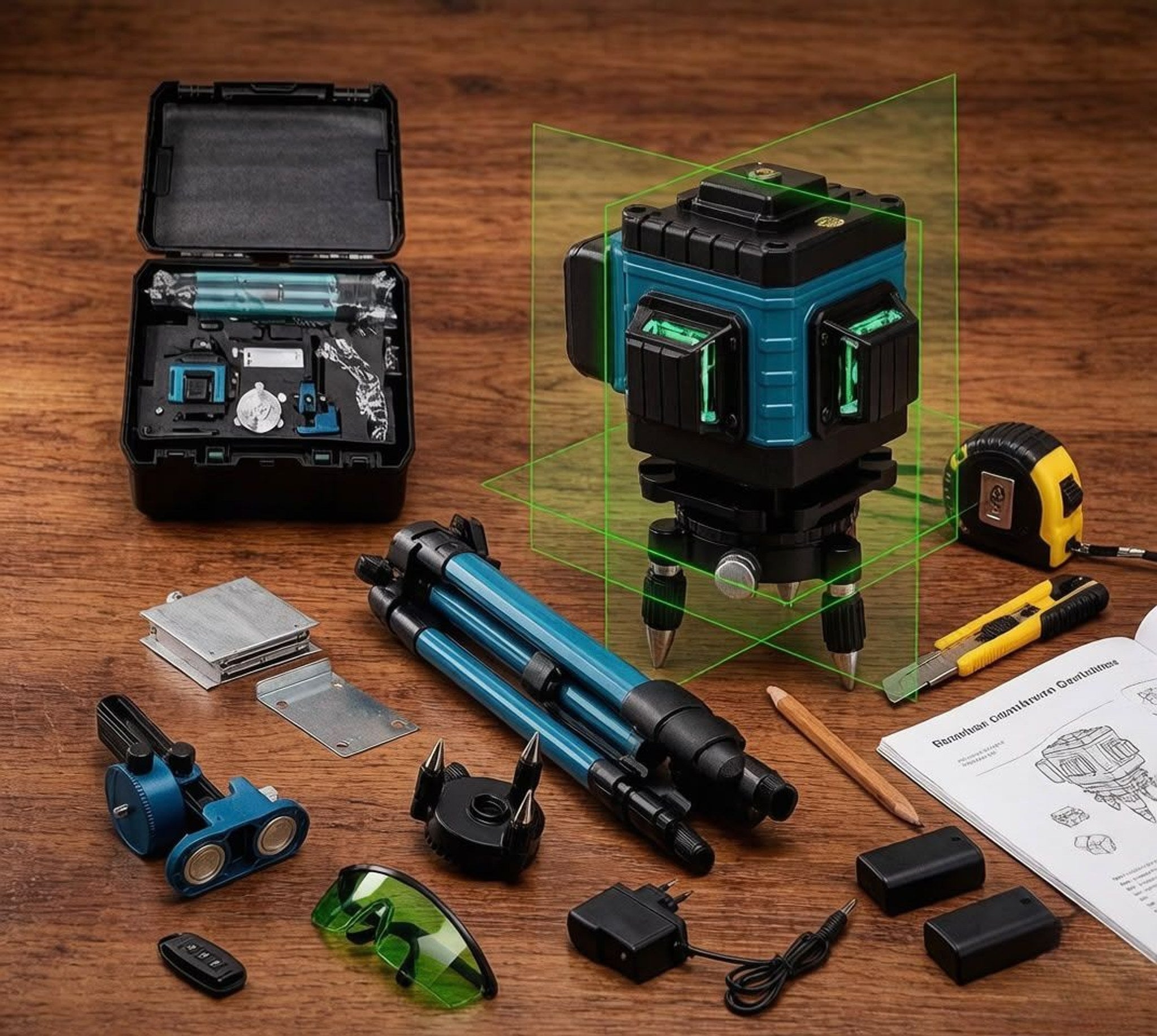 Nivelă laser 3D cu fascicul verde și trepied