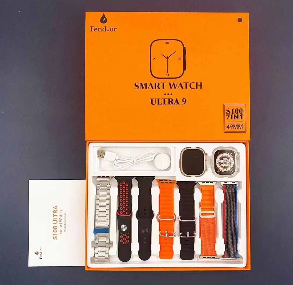 Set ceas inteligent Fendior Ultra 9 S100, 7 în 1 (49 mm)