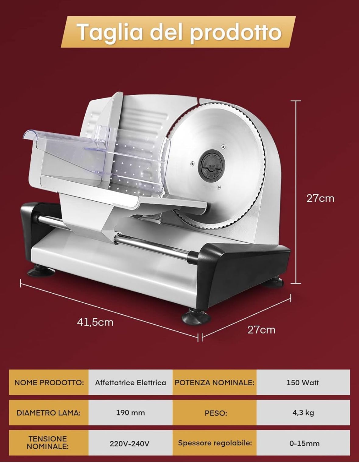 Feliator electric 150 W cu lamă inox de 190 mm (0–15 mm)