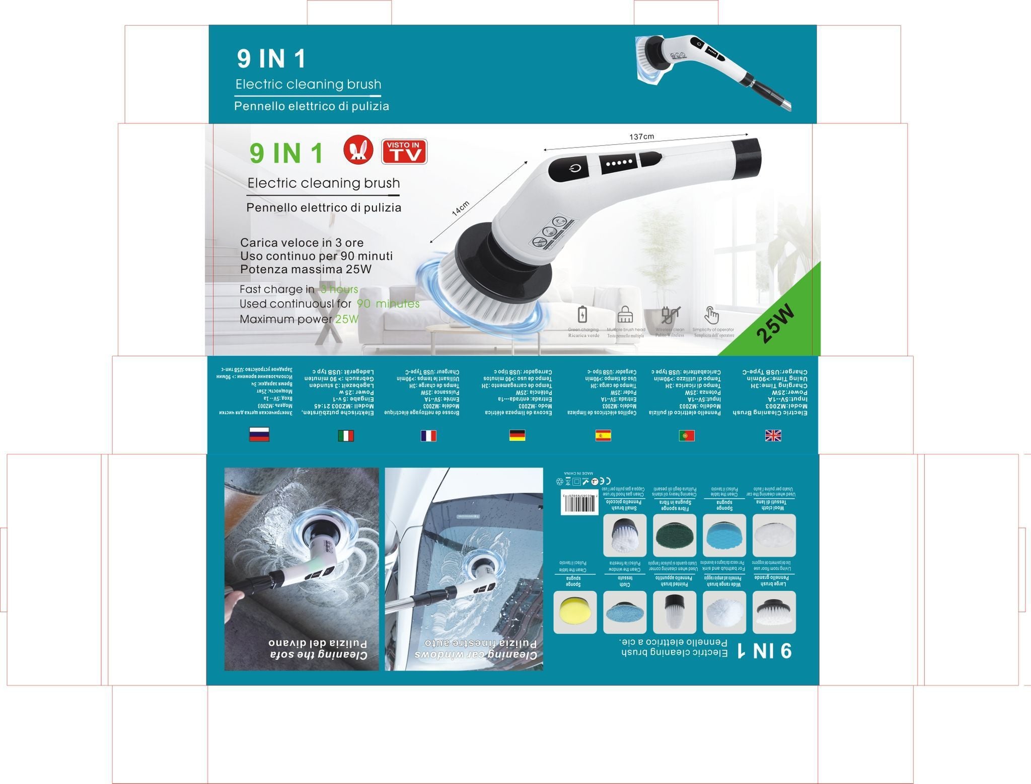 Perie electrică de curățare cu acumulator 9 în 1