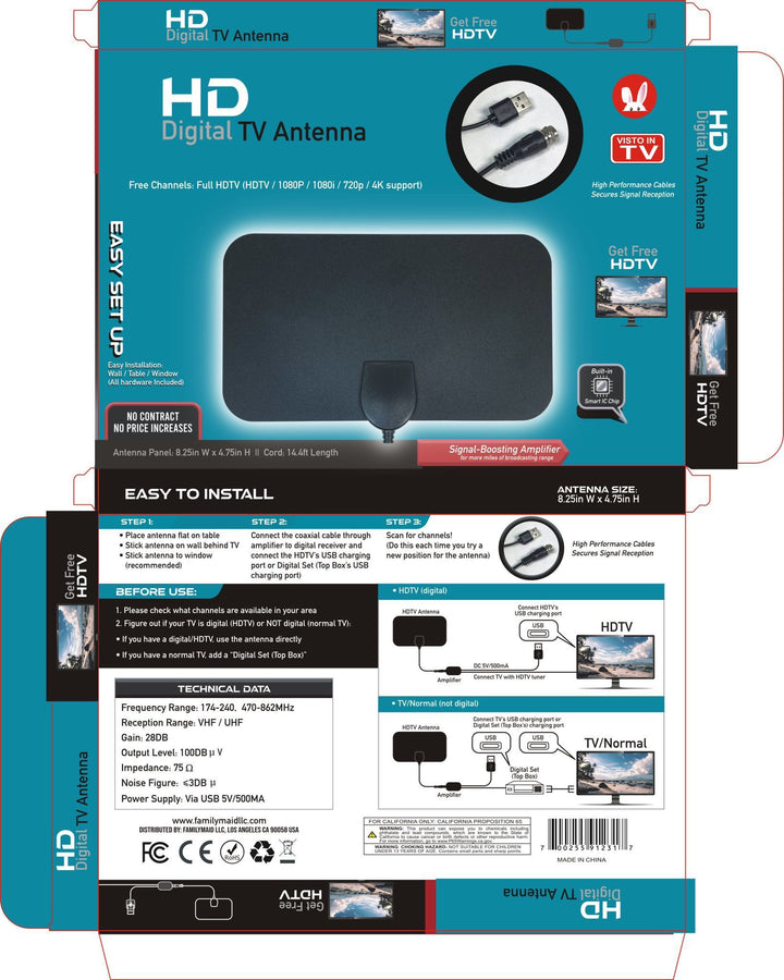 Antenă TV digitală HD pentru interior cu amplificator