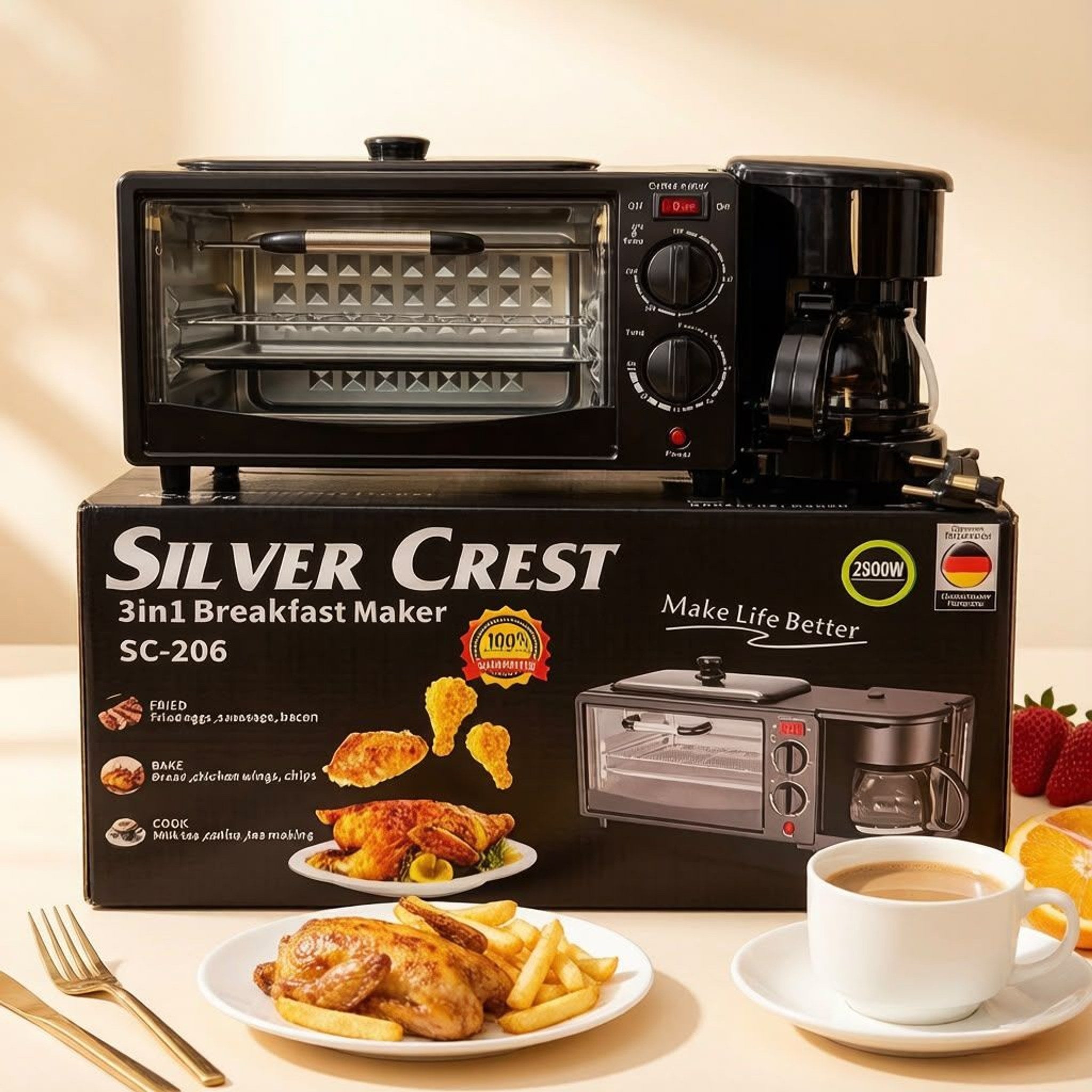 Stație pentru mic dejun 3 în 1: mini-cuptor, cafetieră și plită (SC-206)