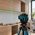 Nivelă laser 3D cu fascicul verde folosită pentru alinierea precisă a mobilierului
