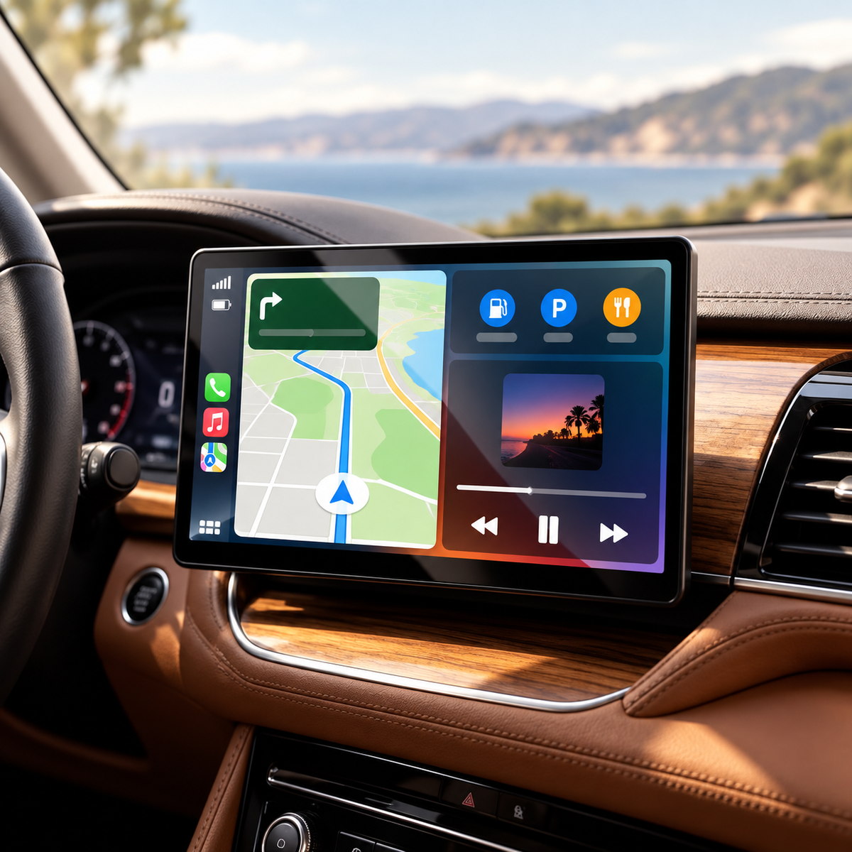 Ecran wireless CarPlay și Android Auto montat în mașină