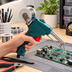 Pistol de lipit cu alimentare automată folosit pe o placă electronică