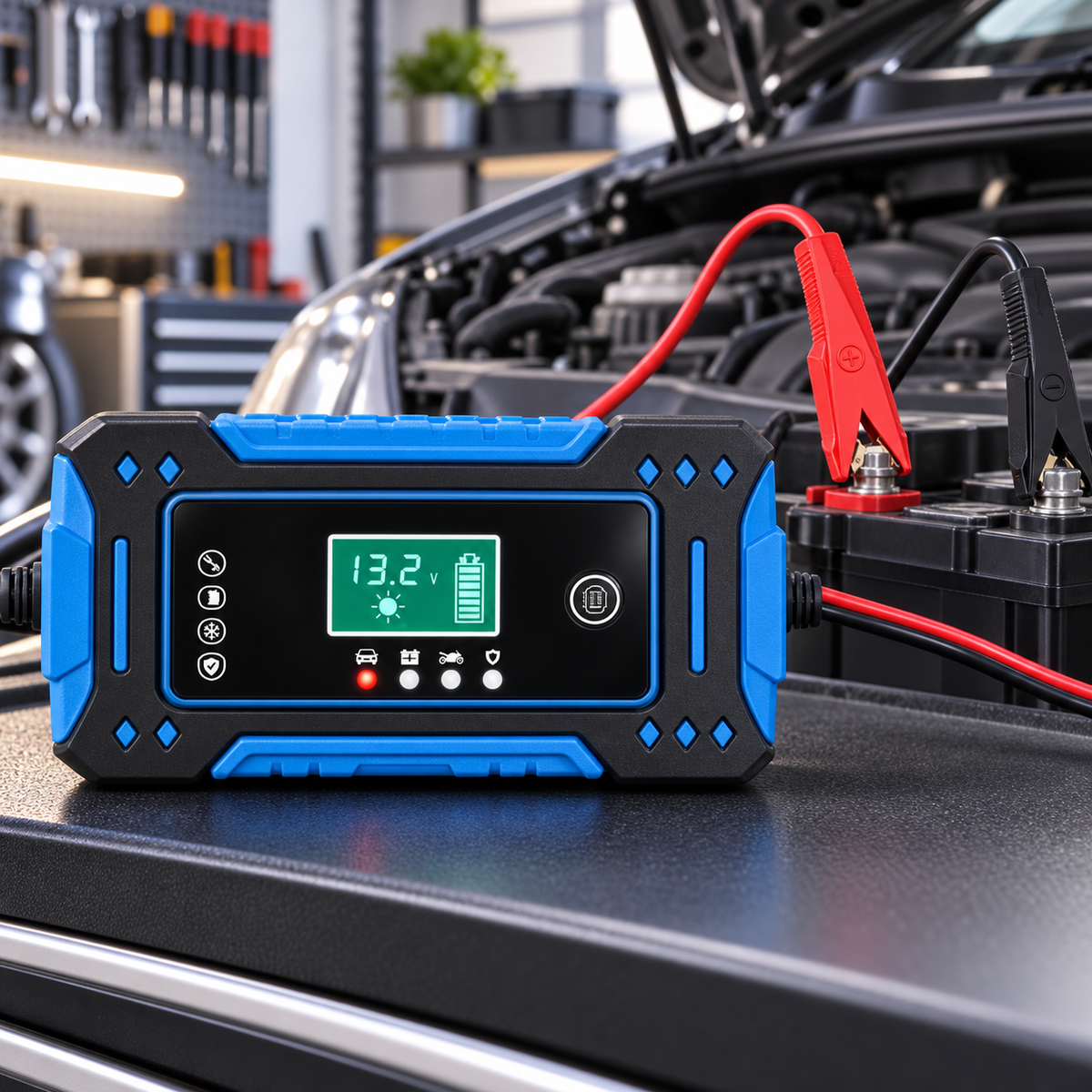 Încărcător inteligent de 12 V conectat la bateria auto