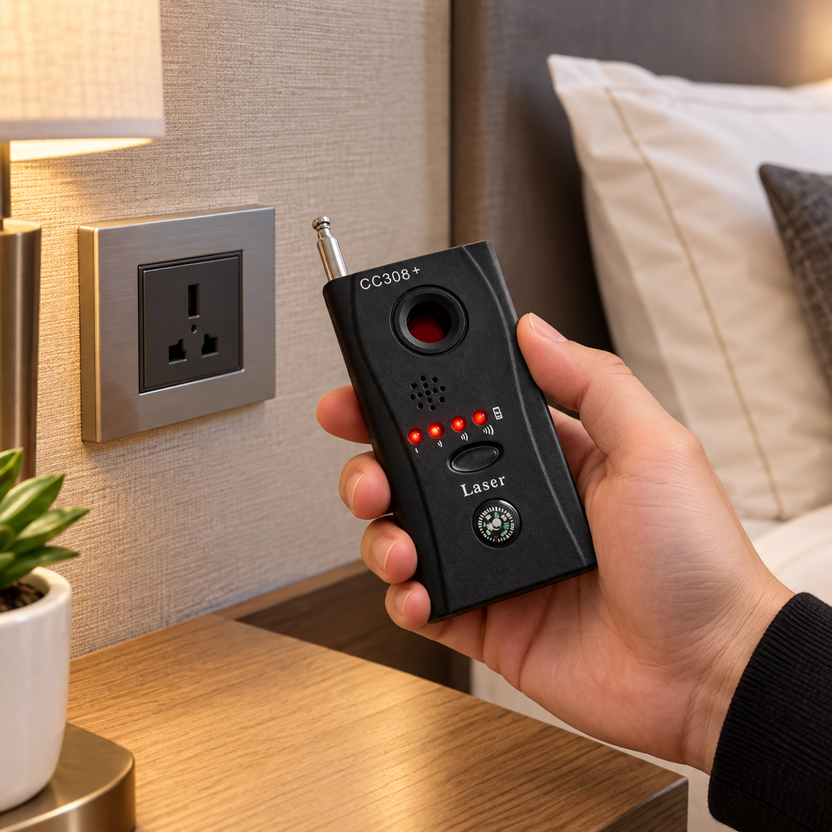 Detector de semnal RF și camere ascunse folosit într-o cameră